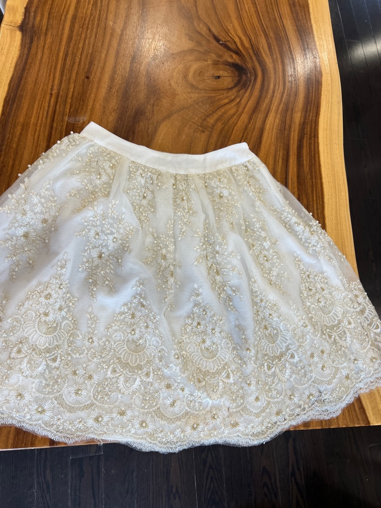 Embellished Ivory Floral Lace Skirt
